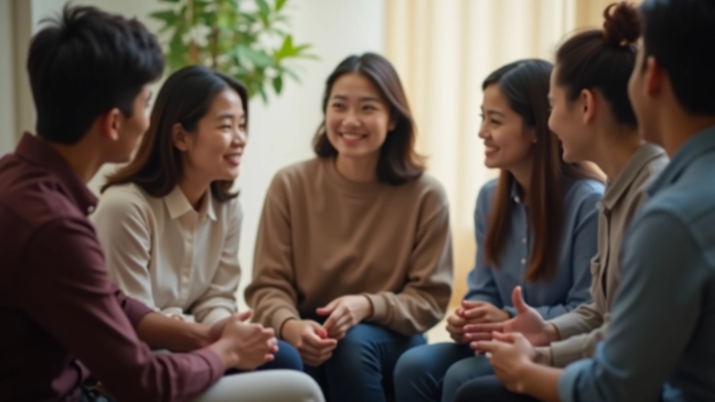 Participants sitting in small circle engaged in active discussion and sharing experiences