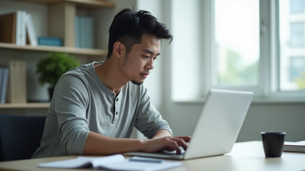 Person in deep concentration at a desk with minimal distractions and clear focus on their work