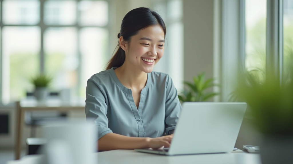 Person successfully completing a challenging work task with visible satisfaction and focused determination in a well-organized environment